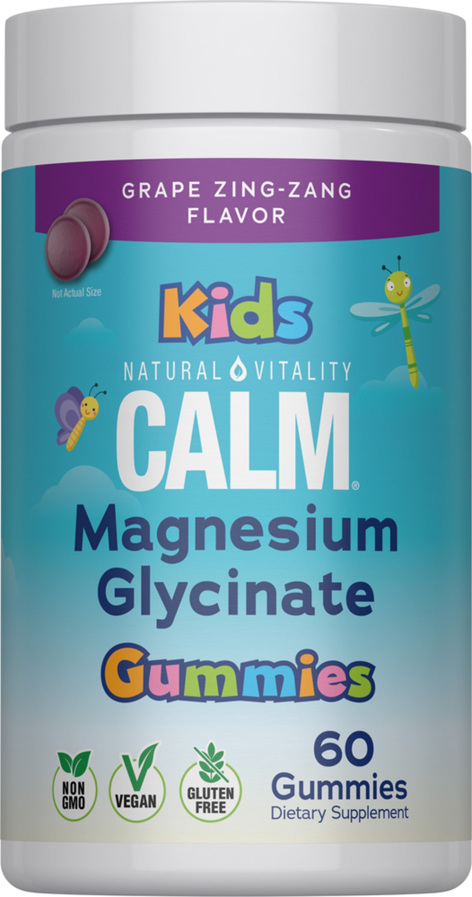 CALM Kids Magnesium Glycinate Gummies Grape Zing Zang Flavor, 60 Tasty