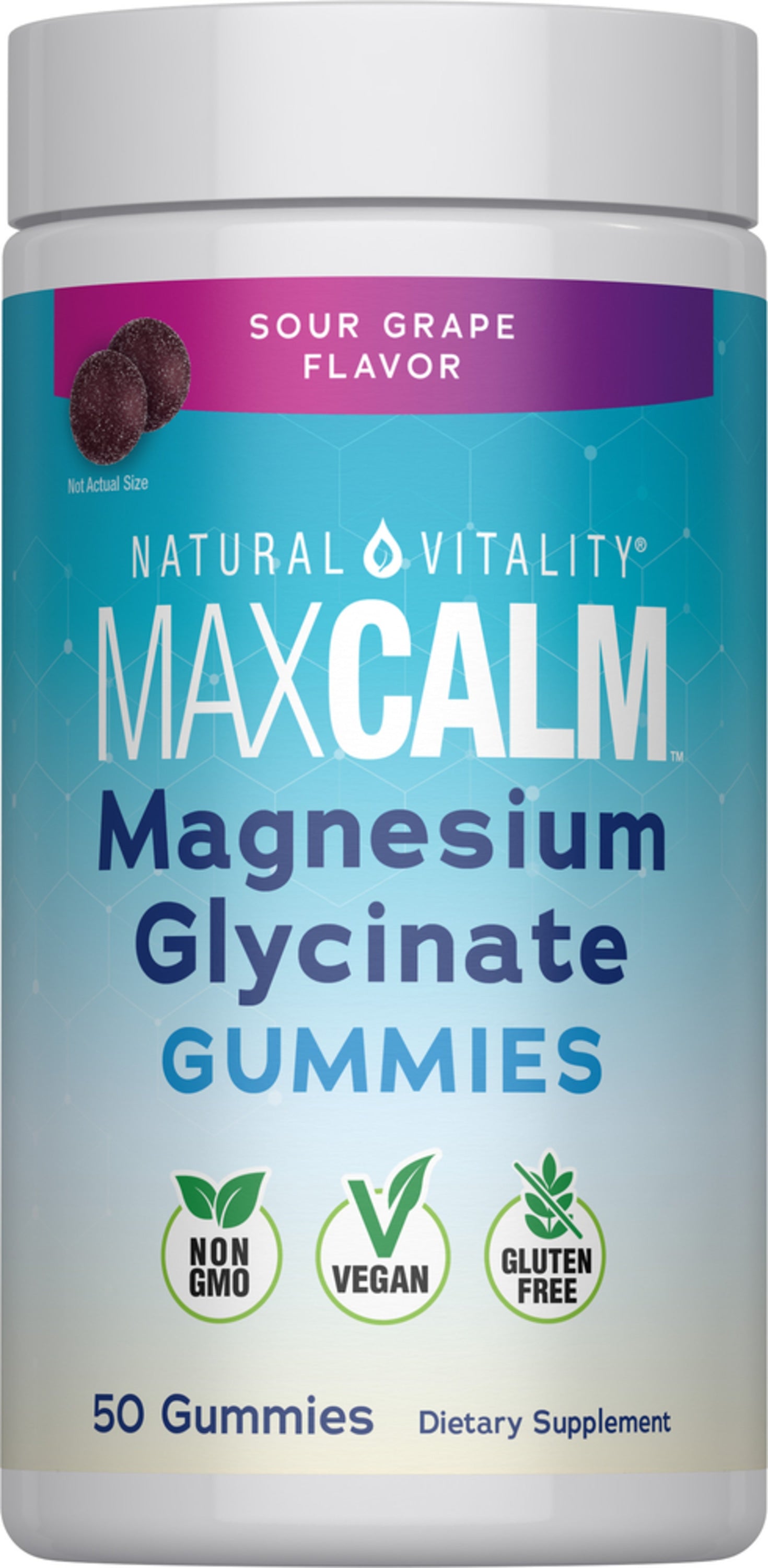 MAXCALM Magnesiumglycinat-Gummibonbons, saurer Traubengeschmack, 50  köstliche Gummis