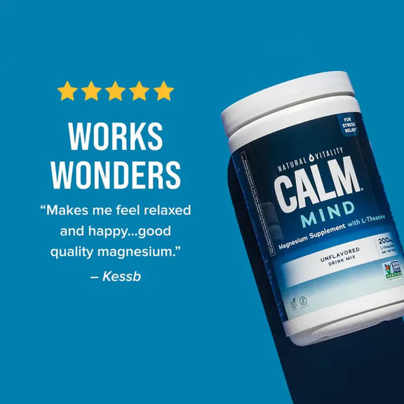 View 3 Unflavored drink mix: NATURAL VITALITY CALM MIND Magnesium Supplement with L-Theanine, 12 oz (339 g).
