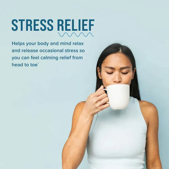 View 4 Product highlights graphic stating STRESS RELIEF: Helps body & mind relax, release occasional stress for calming relief head to toe*.