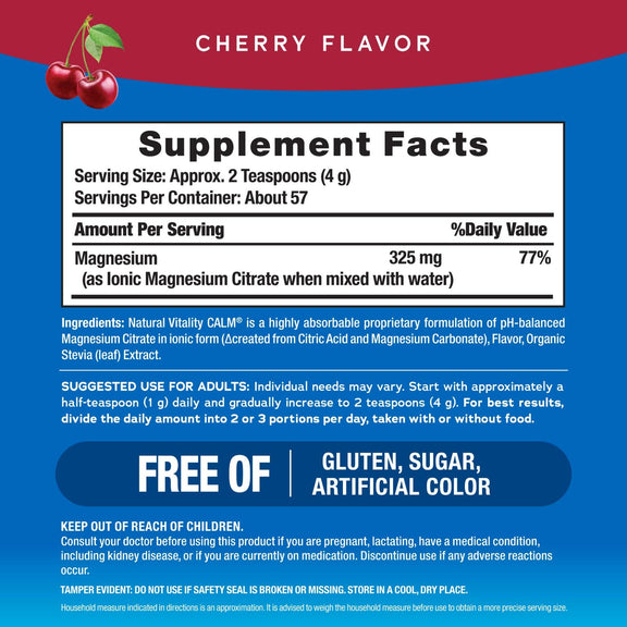 View 2 Supplement Facts for NV Calm Cherry 8 oz (226 g) displayed.