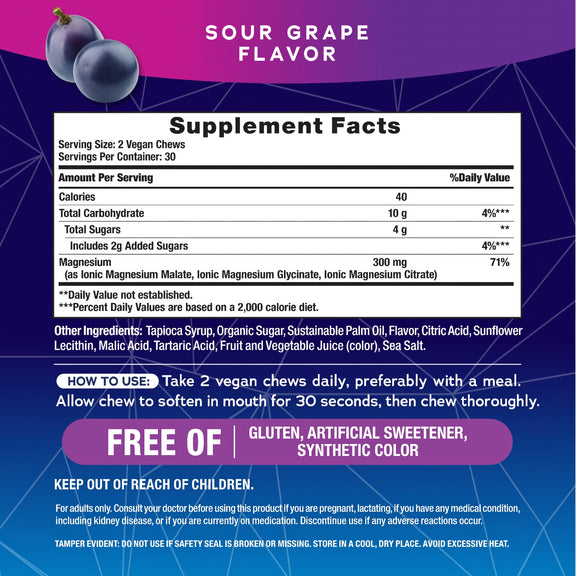 View 2 Image of Supplement Facts panel for Triple Magnesium 60 Soft Chew.