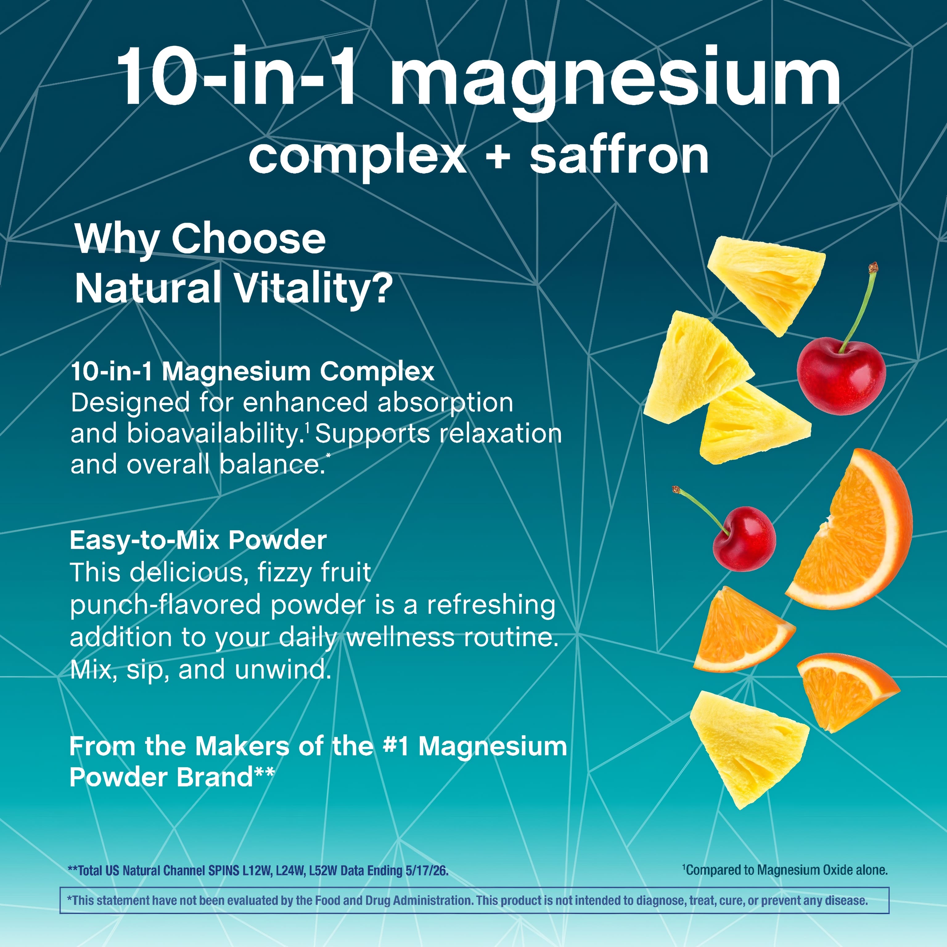 IMAGE 6 of 6 - Product highlights graphic stating 10-in-1 Magnesium Complex for relaxation & balance, Easy-to-Mix fruit punch powder, From