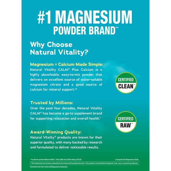View 6 NV Calm Plus Calcium Unflavored 16 oz powder, number 1 magnesium powder brand, certified clean and certified raw.