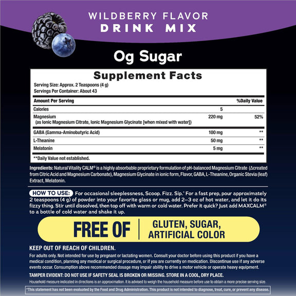 View 2 Supplement Facts panel for Calm Sleep Magnesium plus Melatonin 6 oz, showcasing ingredients and nutritional information for sleep aid.
