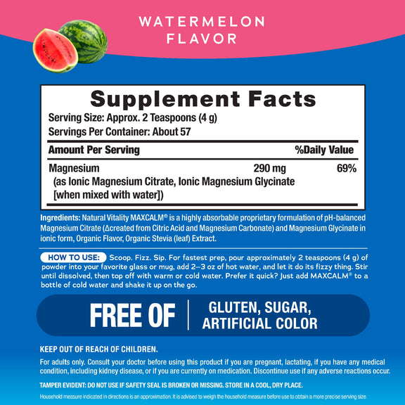View 2 Supplement Facts panel for NV Calm Watermelon, 8 oz (226 g) bottle.