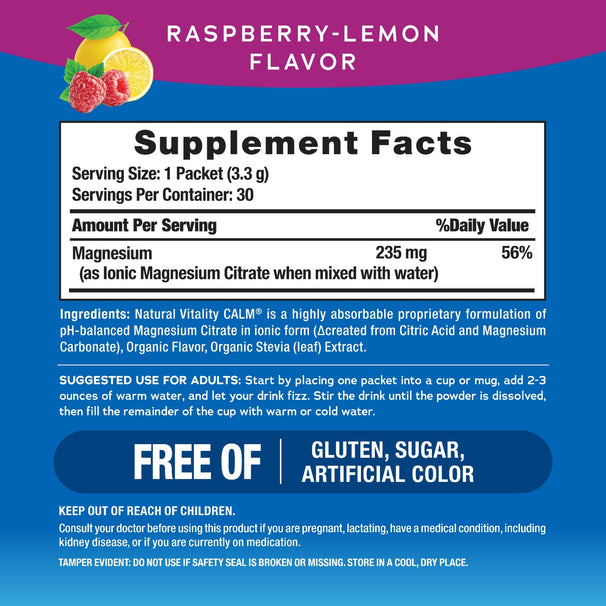 Calm X Raspberry Powder CALM Powder Raspberry-Lemon Stick Packs| Natural Vitality