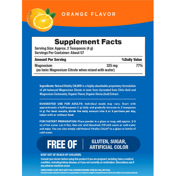 View 2 Supplement Facts panel detailing NV Calm Orange 8 oz Powder contents.