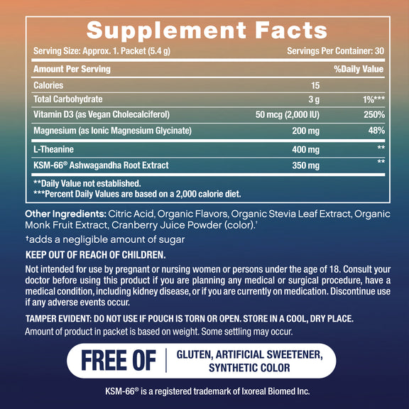 View 2 Supplement Facts for PB Max Calm Raspberry Lemon, 30 stick pack.