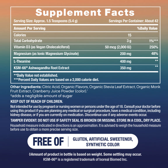 View 2 Supplement Facts for PB Max Calm Jar, 8 oz showing nutritional details and ingredients.