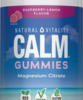 NV Calm Raspberry-Lemon Magnesium Citrate Gummies, 240 count, are non-GMO, vegan, and gluten-free.