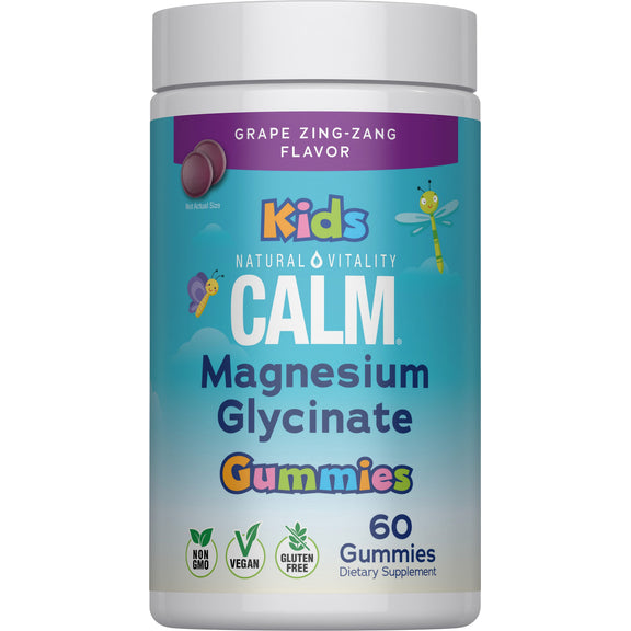 View 1 CALM Kids Magnesium Glycinate Gummies Grape Zing Zang Flavor, 60 Tasty Gummies