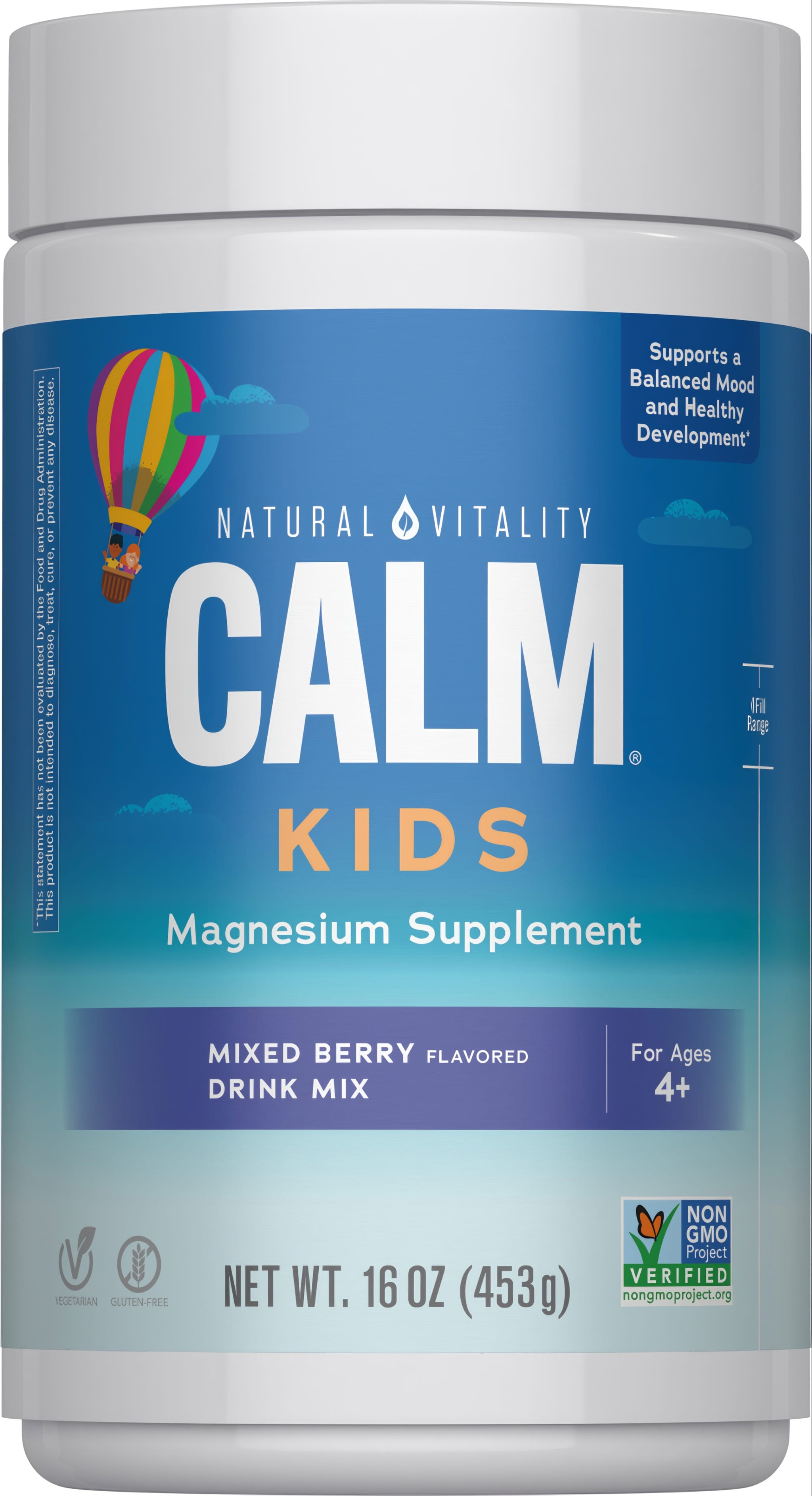 Natural Vitality CALM KIDS Mixed Berry Flavored Magnesium Supplement Drink Mix, 16 oz (453g).