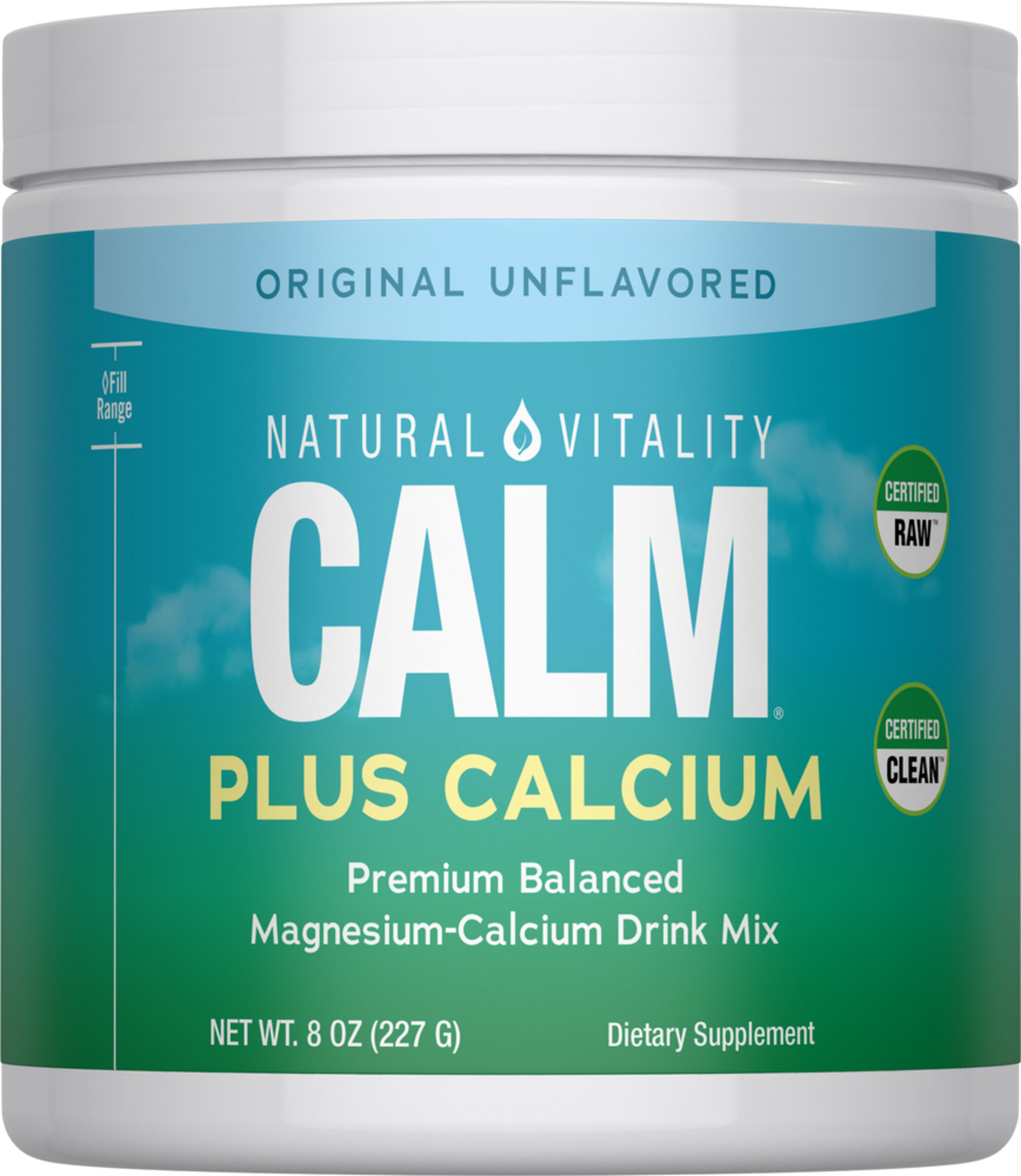 Natural Vitality Calm Plus Calcium drink mix, unflavored, 8 OZ (227 G), offers a balanced magnesium-calcium supplement.