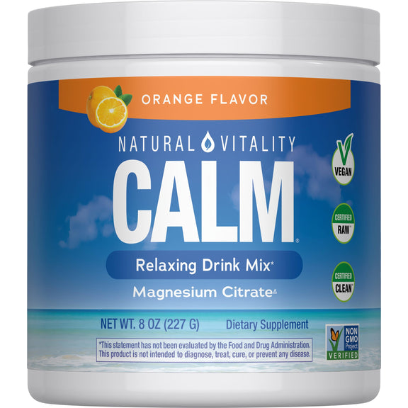 View 1 Natural Vitality Calm Orange Flavor Magnesium Citrate Relaxing Drink Mix, 8 oz (227 G) Powder, Dietary Supplement.