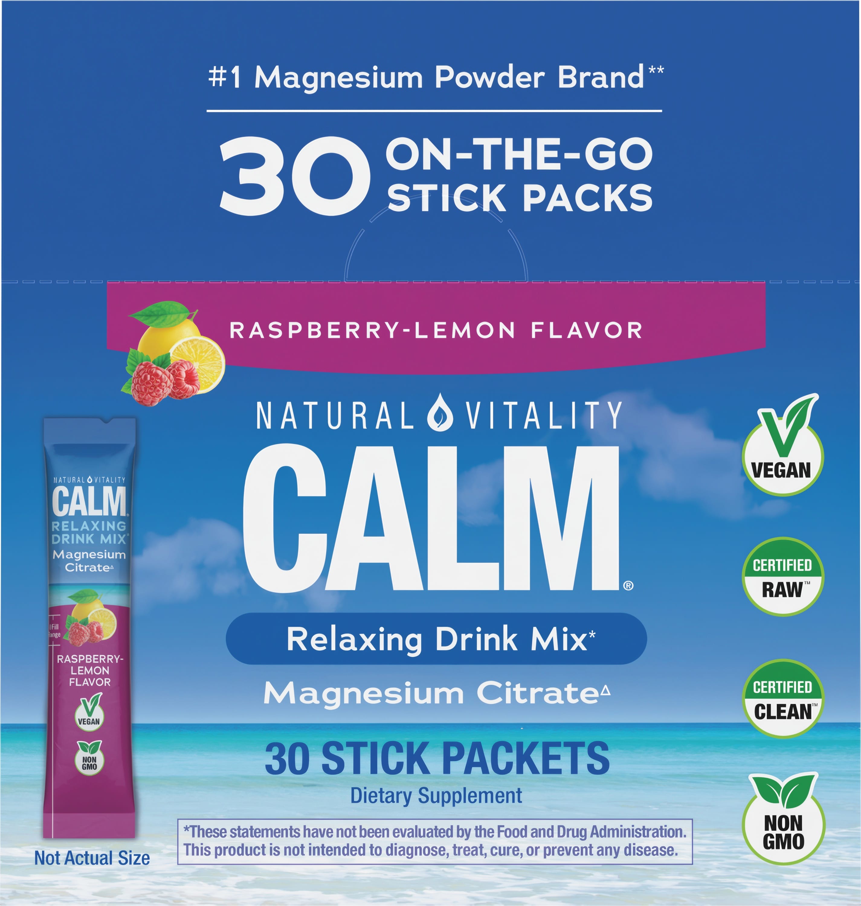 Calm X Raspberry Powder CALM Powder Raspberry-Lemon Stick Packs| Natural Vitality