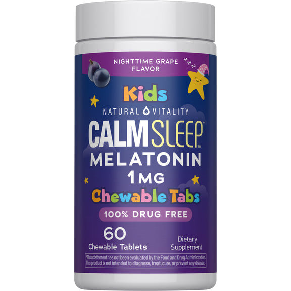 View 1 CALM Sleep for Kids Melatonin 1 mg Nighttime Grape Flavor, 60 Tasty Chewable Tablets