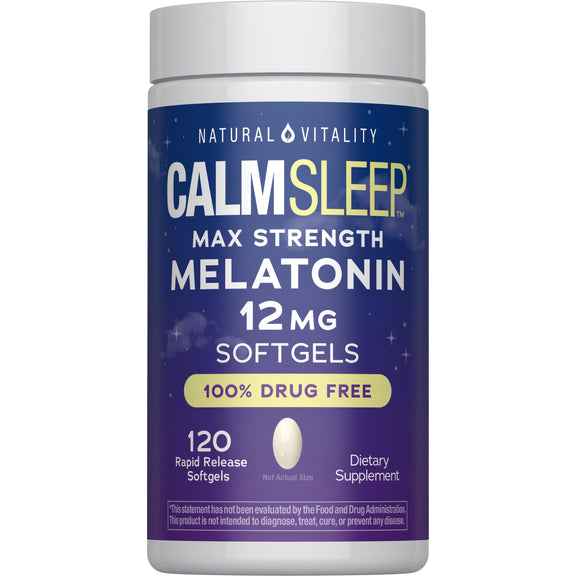 View 1 CALM Sleep Melatonin 12 mg Max Strength, 120 Rapid Release Softgels