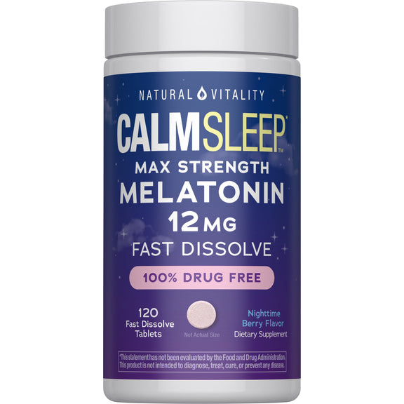 View 1 CALM Sleep Melatonina 12 mg Máxima Potência Noturna Berry, 120 Comprimidos de Dissolução Rápida