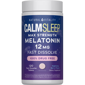 CALM Sleep Melatonin 12 mg Max Strength Nighttime Berry Flavor, 120 Fast Dissolve Tablets