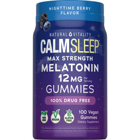 CALM Sleep Melatonin 12 mg Nighttime Berry Flavor, 100 Tasty Vegan Gummies