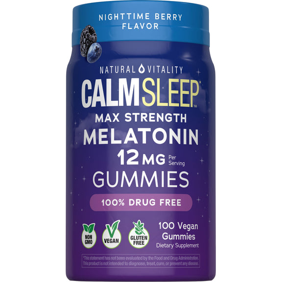View 1 Natural Vitality Calm Sleep Max Strength Melatonin 12 mg Gummies, Nighttime Berry Flavor, 100 Vegan Gummies.