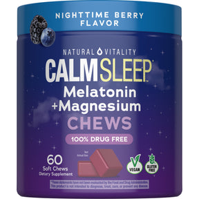 CALM Sleep Melatonin + Magnesium Chews Nighttime Berry Flavor, 60 Soft Chews