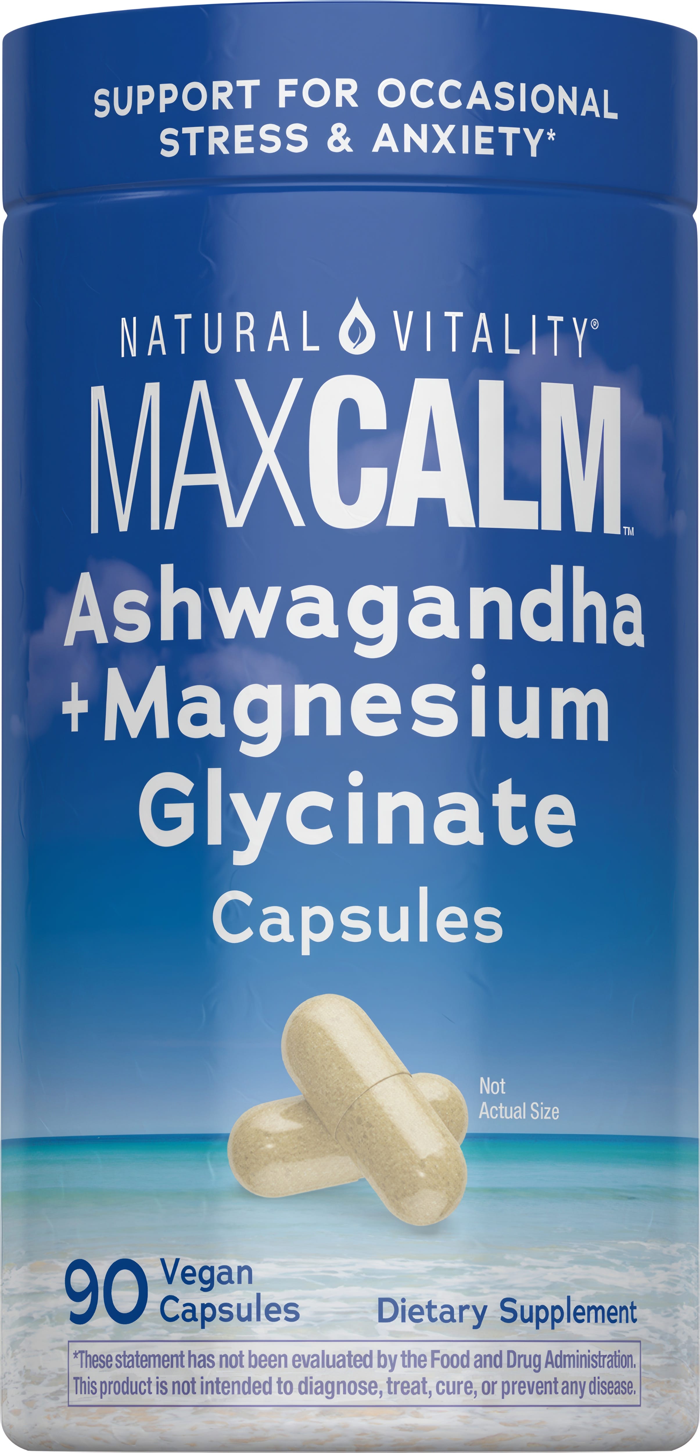 MAXCALM Ashwagandha + Magnesium Glycinate, 90 Vegan Capsules