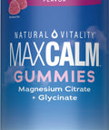 Natural Vitality MaxCalm Magnesium Citrate plus Glycinate Gummies, Raspberry-Lemon Flavor, 120 count. Vegan, Gluten-Free.