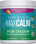 Natural Vitality MaxCalm Plus Calcium Raspberry-Lemon Flavor is a premium balanced drink mix, 8 oz (227 G).