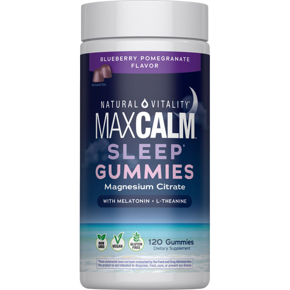 View 1 MAXCALM Sleep with Melatonin Gummies Blueberry-Pomegranate Flavor, 120 Tasty Gummies