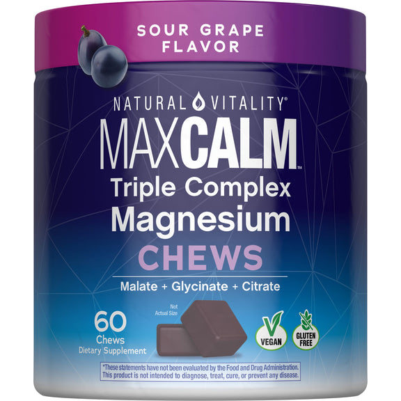 View 1 Natural Vitality MAXCALM Triple Complex Magnesium Chews, Sour Grape Flavor, 60 Chews, Malate + Glycinate + Citrate, Vegan, Gluten Free