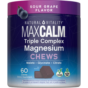 MAXCALM Triple Magnesium Chews Sour Grape, 60 Soft Chews