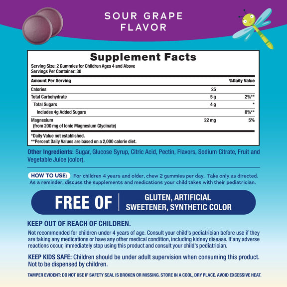 View 2 Supplement Facts panel showing details for NV Magnesium Glycinate Kids Gummies, 60 pieces.