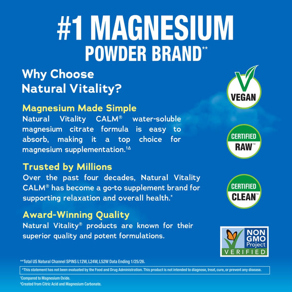 View 6 Calm Lemon bottle labeled as VEGAN, CERTIFIED RAW™, CERTIFIED CLEAN™, NON GMO Project VERIFIED.