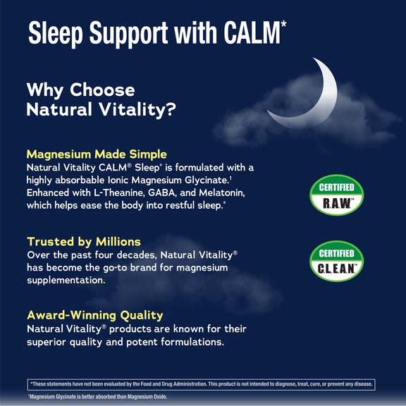 View 6 Graphic of NV Calm Sleep Mag Glycinate with Melatonin: Includes 'Sleep Support', Magnesium Glycinate, Melatonin, CERTIFIED RAW, C.L.E.A.N.
