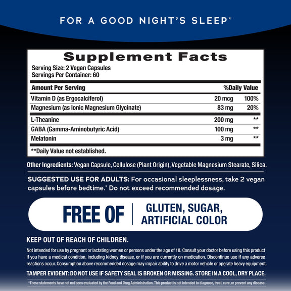 View 2 Supplement Facts panel for NV Calm Sleep Magnesium Glycinate and Melatonin, 120 Veg Caps.