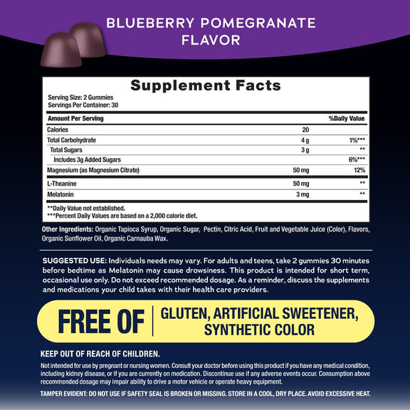 View 2 Image of the Supplement Facts panel for NV Sleep Gummies with Magnesium and Melatonin, totaling 60 gummies.