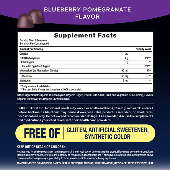 View 3 Supplement Facts panel for NV Sleep Gummies, Mag and Melatonin, 120 gummies.